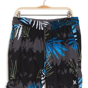 Palm Print Volley Swim Shorts In Black